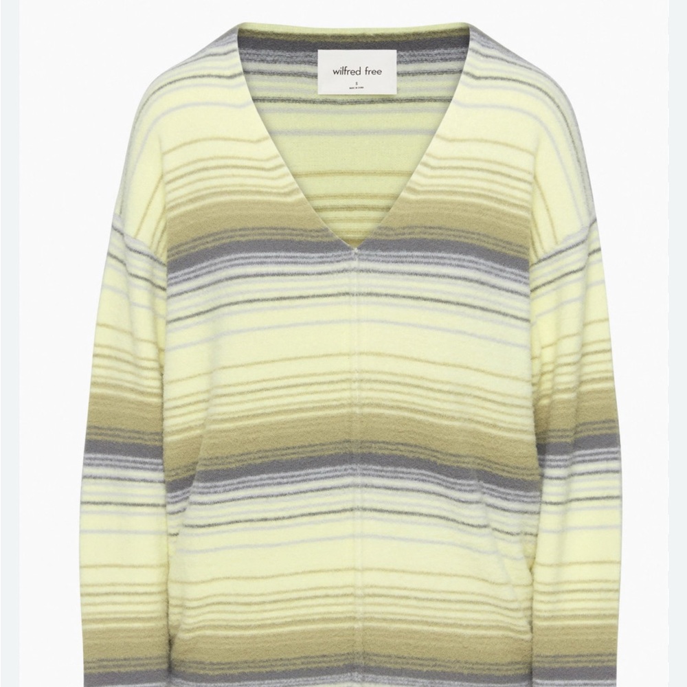 Wilfred V-Neck Sweater - Yellow and Gray Stripes